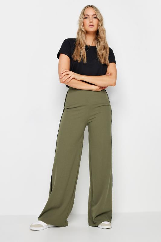 LTS Tall Womens Khaki Green & Black Side Stripe Wide Leg Trousers | Long Tall Sally 1