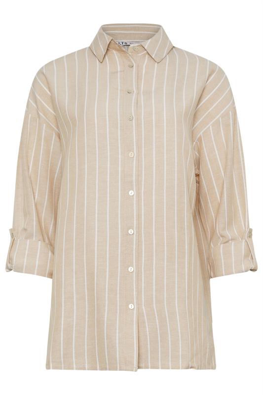  Grande Taille LTS Tall Stone Brown Stripe Linen Shirt