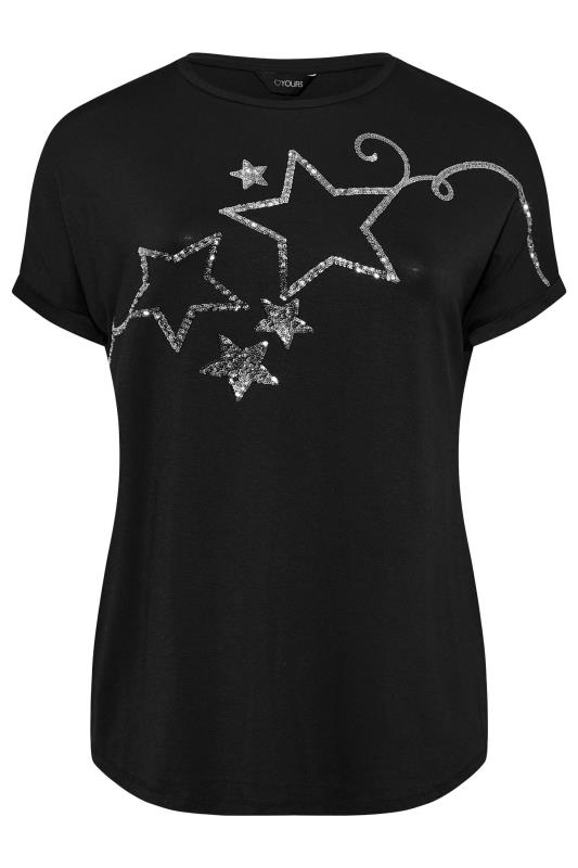 Curve Plus-Size Black & Silver Star Sequin T-Shirt 6