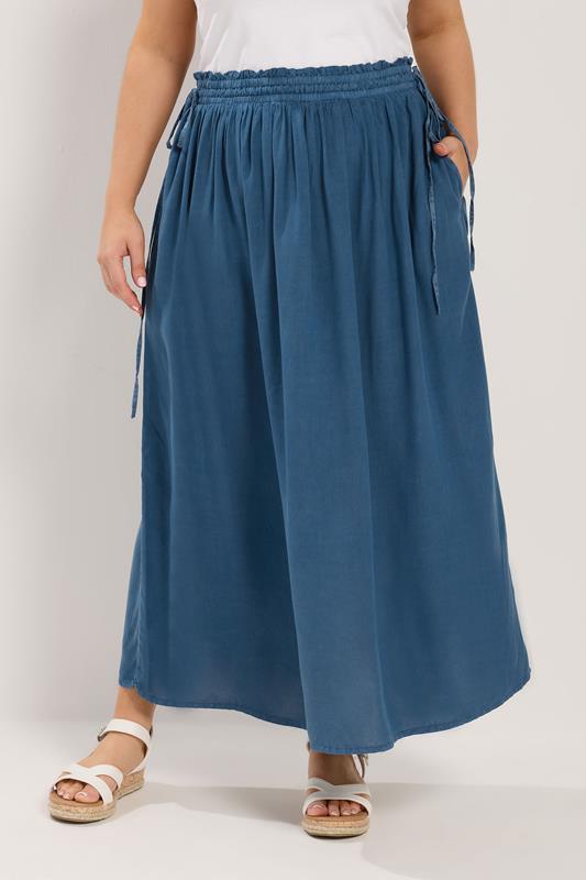 YOURS falda midi azul de chambray
