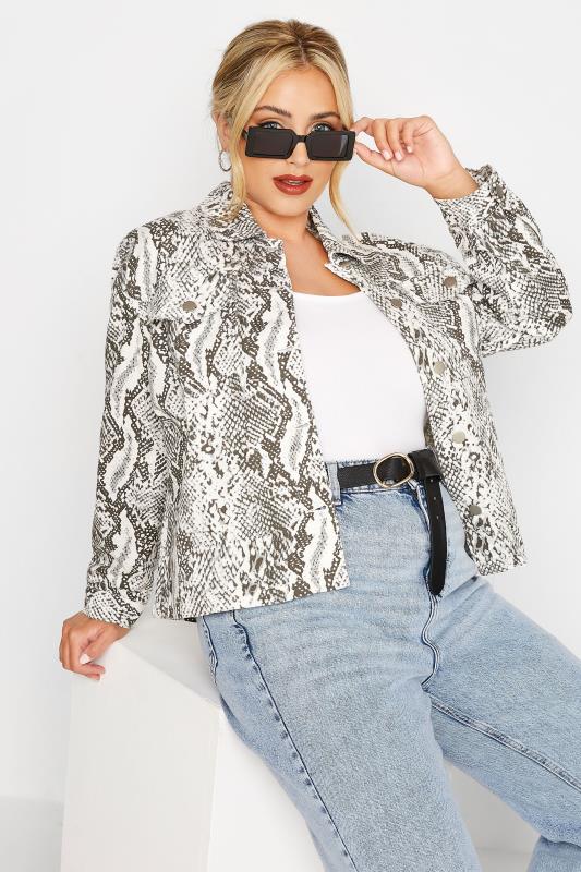 LIMITED COLLECTION Plus Size Grey Snake Print Denim Jacket | Yours Clothing  1