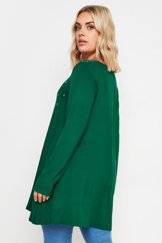 YOURS Plus Size Green Star Stud Embellished Swing Top | Yours Clothing 3