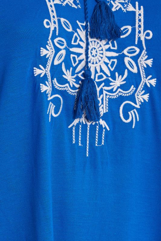 Curve Cobalt Blue Aztec Embroidered Tie Neck T-Shirt_Z.jpg