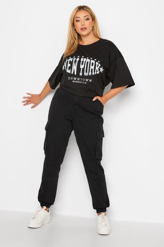 Plus Size Black Washed Cargo Jeans | Yours Clothing  2