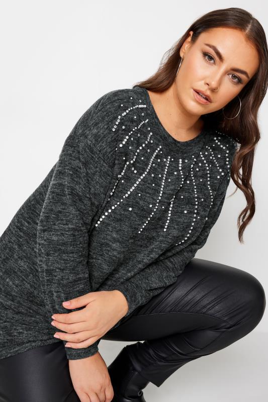 YOURS Plus Size Grey Pearl Embellished Jumper | Yours Clothing 4