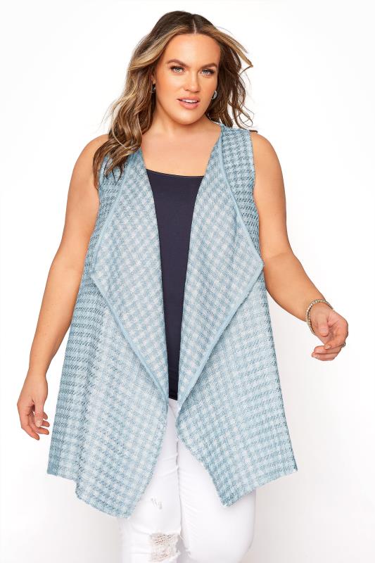  Grande Taille Pale Blue Check Waterfall Waistcoat