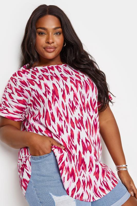 YOURS Plus Size Pink Abstract Print Short Sleeve Blouse | Yours Clothing 4