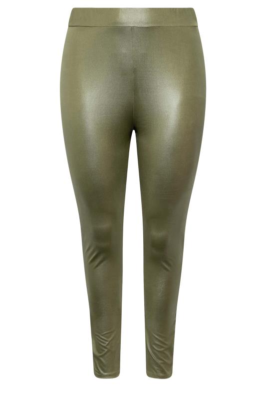 Plus Size Green Wet Look Leggings | Yours Clothing 5