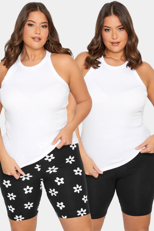 YOURS Curve Plus Size 2 PACK Black Floral Cycling Shorts | Yours Clothing  1