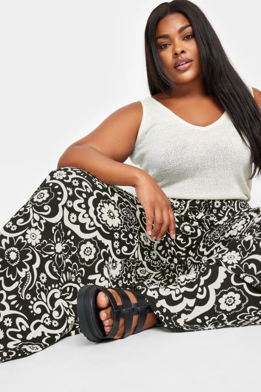 YOURS Plus Size Black Floral Print Shirred Wide Leg Trousers | Yours Clothing 4