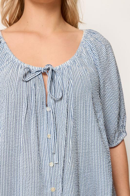 YOURS Plus Size Blue Stripe Print Puff Sleeve Blouse | Yours Clothing 4