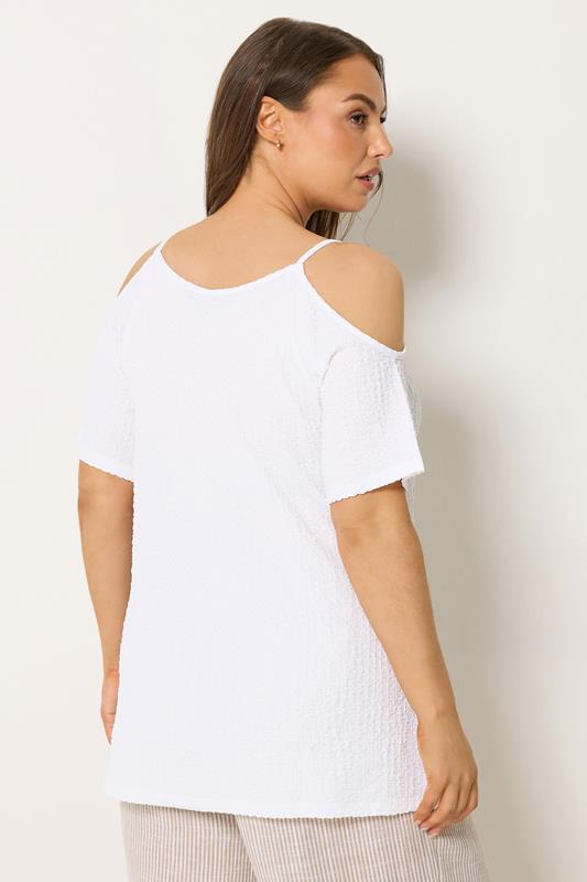 YOURS Plus Size White Textured Cold Shoulder Top | Yours Clothing 2