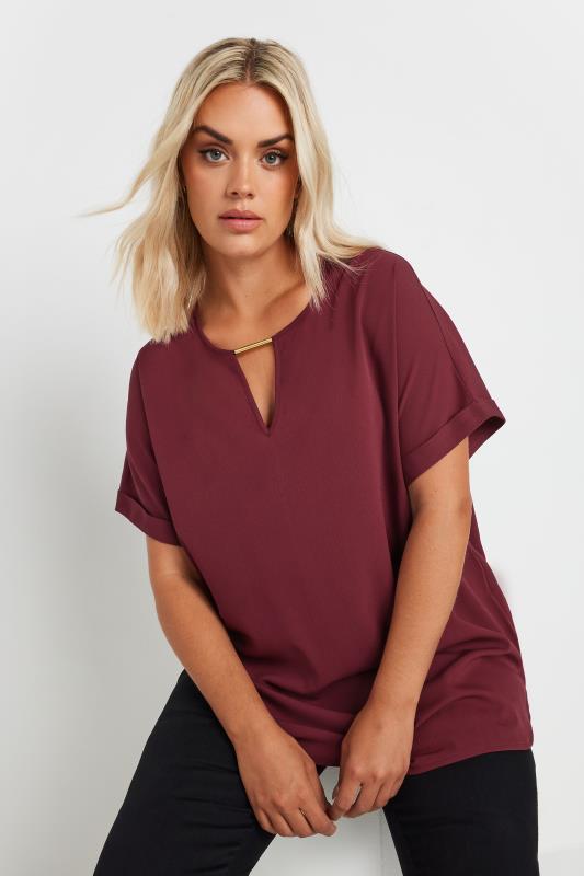 YOURS Plus Size Wine Red Metal Trim Blouse | Yours Clothing 1