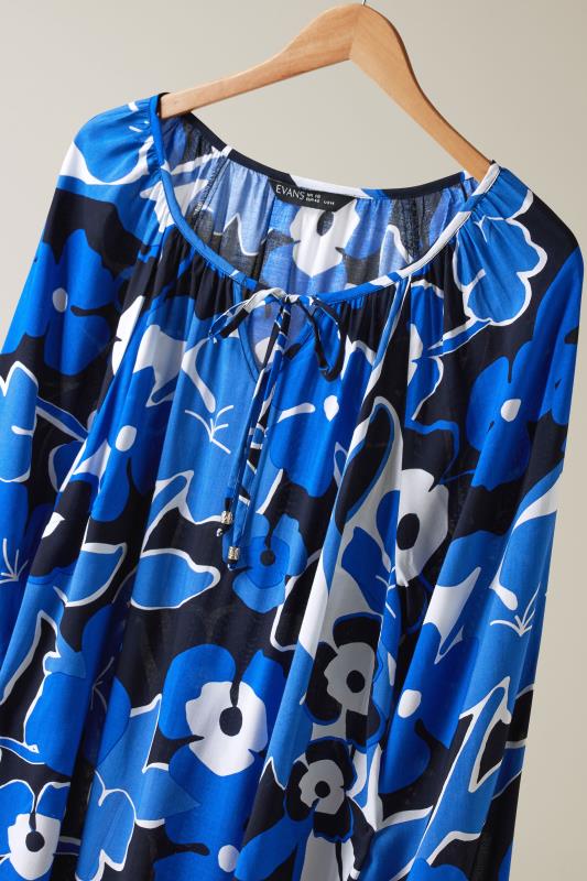 EVANS Plus Size Navy Blue Floral Print Tunic Dress | Evans  7