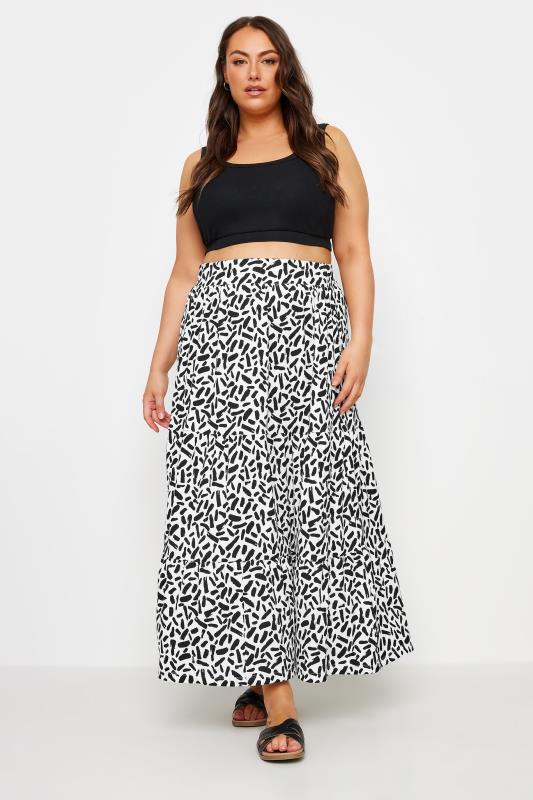YOURS Plus Size White Abstract Print Tiered Maxi Skirt | Yours Clothing 2