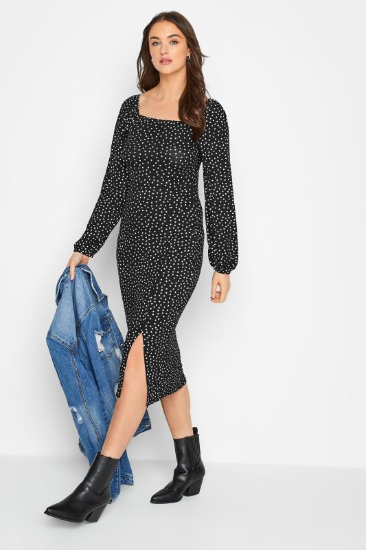 LTS Tall Women's Black Polka Dot Spilt Front Dress | Long Tall Sally 2