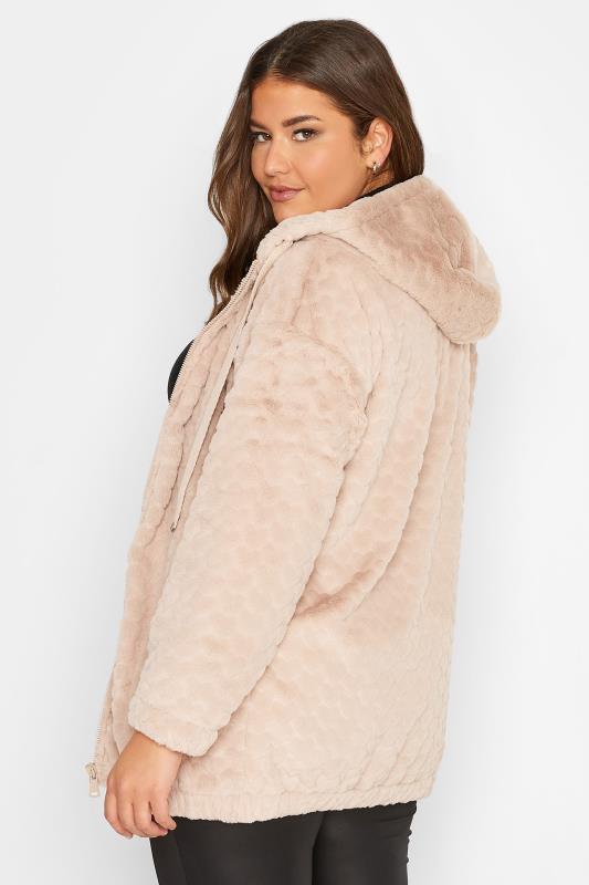 YOURS LUXURY Plus Size Beige Brown Heart Faux Fur Jacket  | Yours Clothing 3