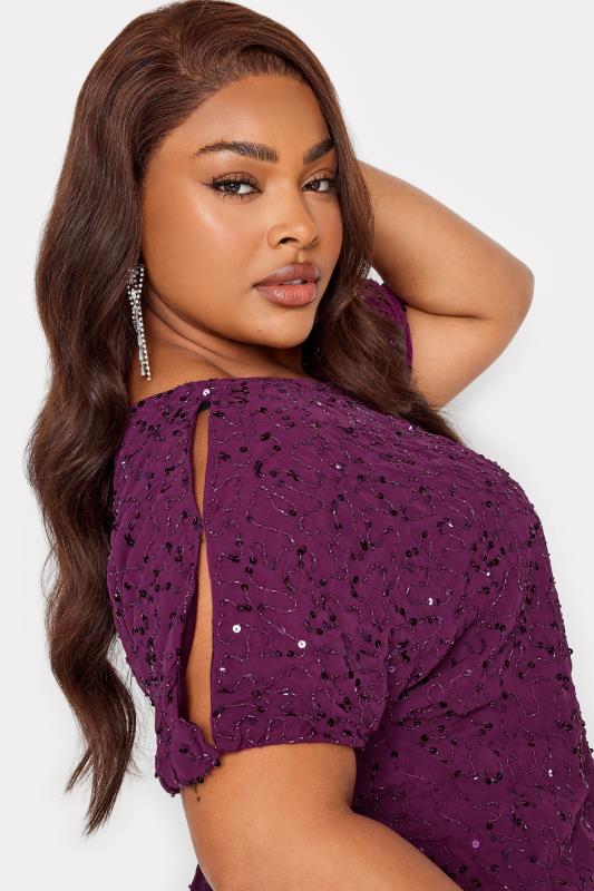 LUXE Plus Size Purple Sequin Hand Embellished Cape Dress | Yours Clothing 4