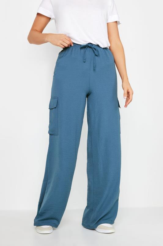 LTS Tall Women's Denim Blue Cargo Crepe Wide Leg Trousers | Long Tall Sally 2