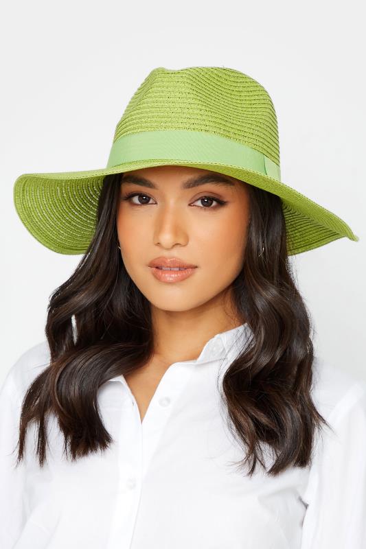 Plus Size  Yours Lime Green Straw Fedora Hat