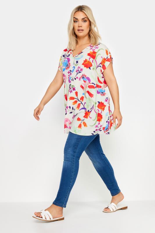 YOURS Curve White Floral Print Tunic Top | Yours Clothing 2