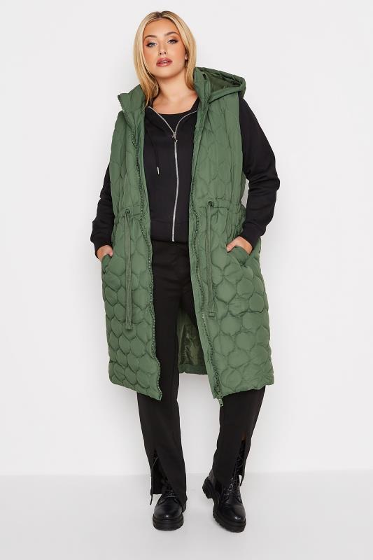 Curve Green Quilted Midi Hooded Gilet 1