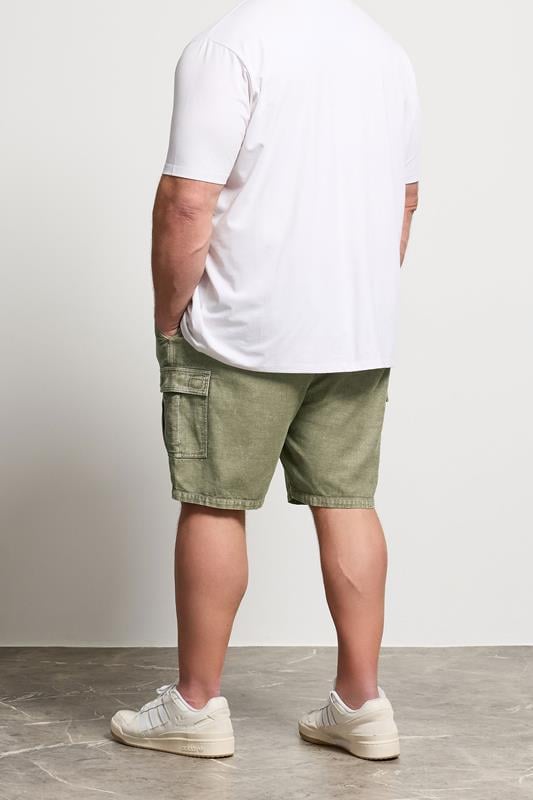 BadRhino Big & Tall Khaki Green Washed Cotton Slub Cargo Shorts | BadRhino  4