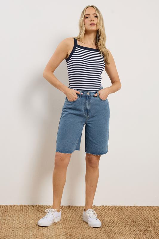 LTS Tall Women's Mid Blue Denim Bermuda Cotton Shorts | Long Tall Sally 2