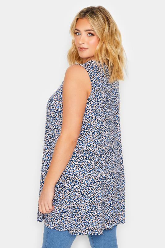 YOURS Plus Size Blue Ditsy Floral Print Swing Vest Top | Yours Clothing 3