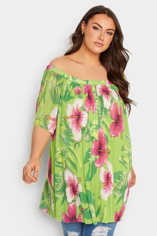 Plus Size  YOURS Curve Green Floral Double Layer Mesh Top