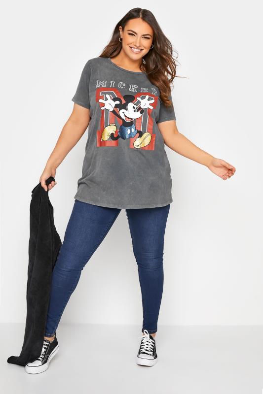 DISNEY Plus Size Charcoal Grey Mickey Mouse Glitter Graphic T-Shirt | Yours Clothing 2