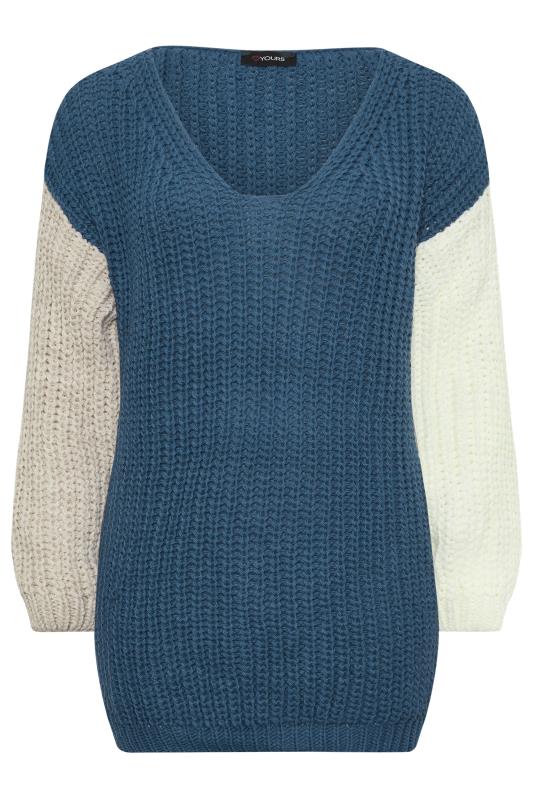 YOURS Plus Size Navy Blue Colourblock Chunky Knit Jumper | Yours Clothing 6