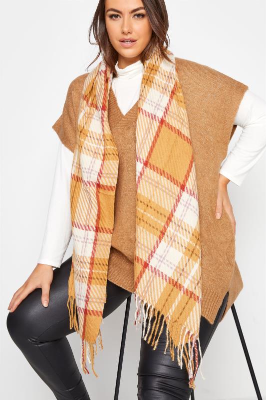 Yellow Check Tassel Scarf | Yours Clothing 1