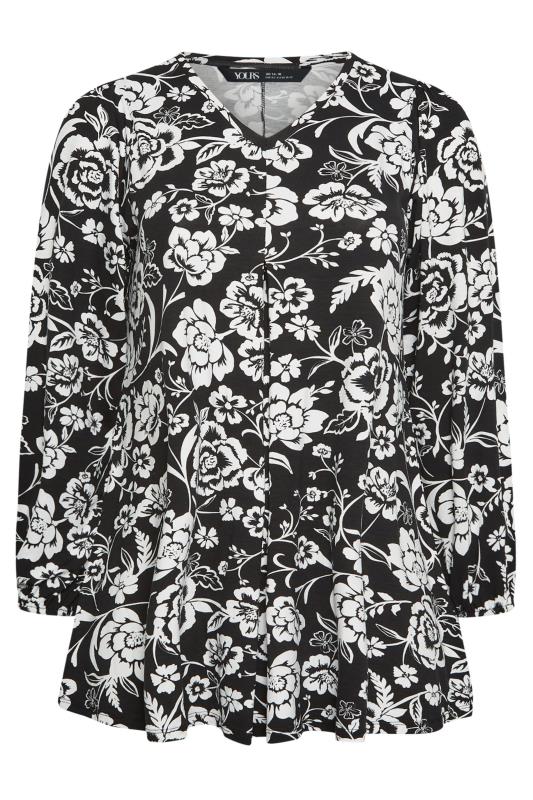 YOURS Plus Size Black Floral Print Pleat Front Swing Top | Yours Clothing 5