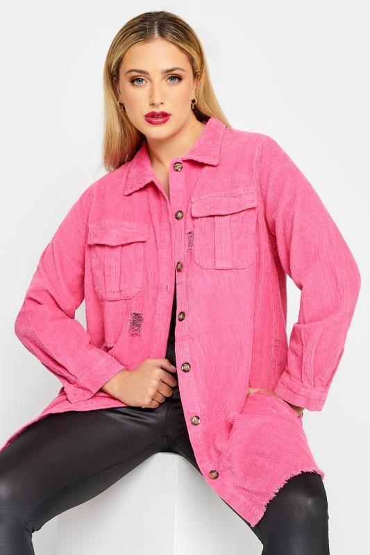 Plus Size  LIMITED COLLECTION Curve Hot Pink Ripped Cord Shacket