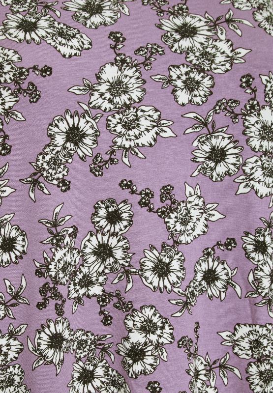 Plus Size Lilac Purple Floral Print Cold Shoulder Top | Yours Clothing 5