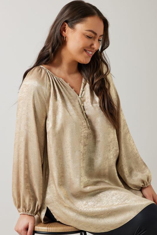 EVANS Plus Size Gold Satin Long Sleeve Blouse | Evans  5