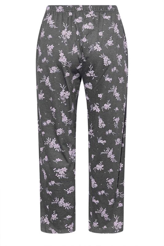 Curve Grey Floral Print Wide Leg Pyjama Bottoms 6
