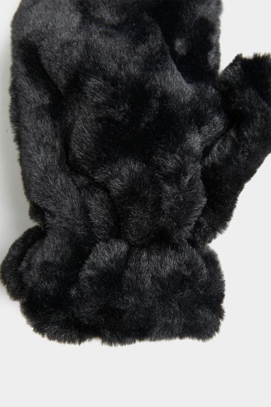 faux fur gloves black