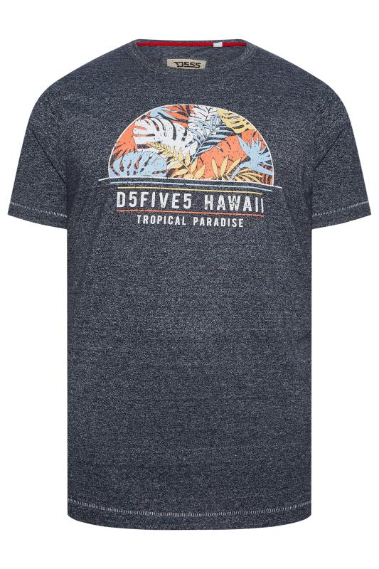 D555 Big & Tall Navy Blue 'Tropical Paradise' Slogan Leaf Print T-Shirt | BadRhino 3