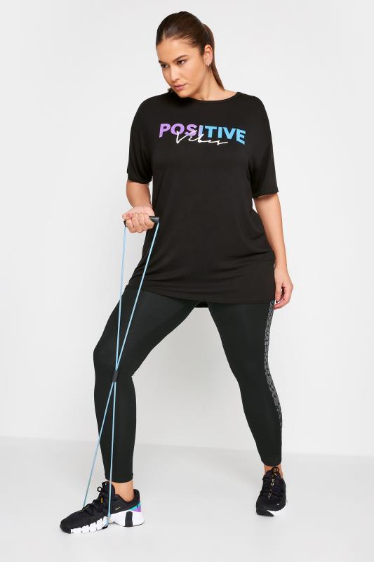 YOURS ACTIVE Plus Size Black 'Positive Vibes' Slogan Top | Yours Clothing 3