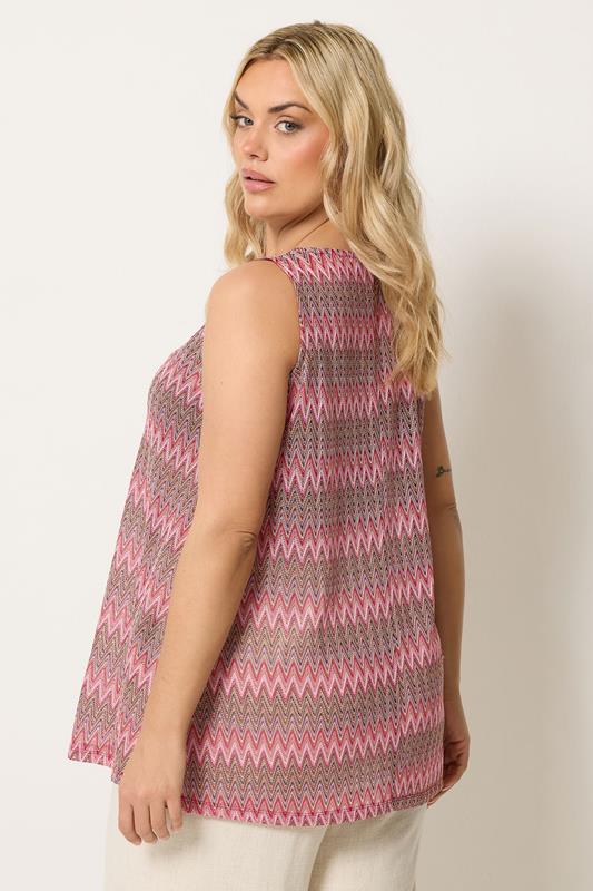 YOURS Plus Size Pink Zig Zag Vest Top | Yours Clothing 2