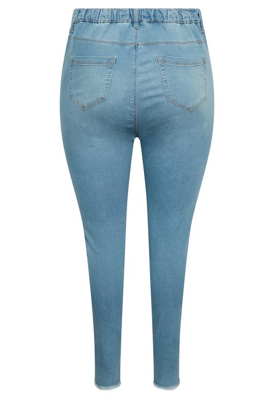 YOURS Plus Size Light Blue Distressed Hem GRACE Jeggings | Yours Clothing 5
