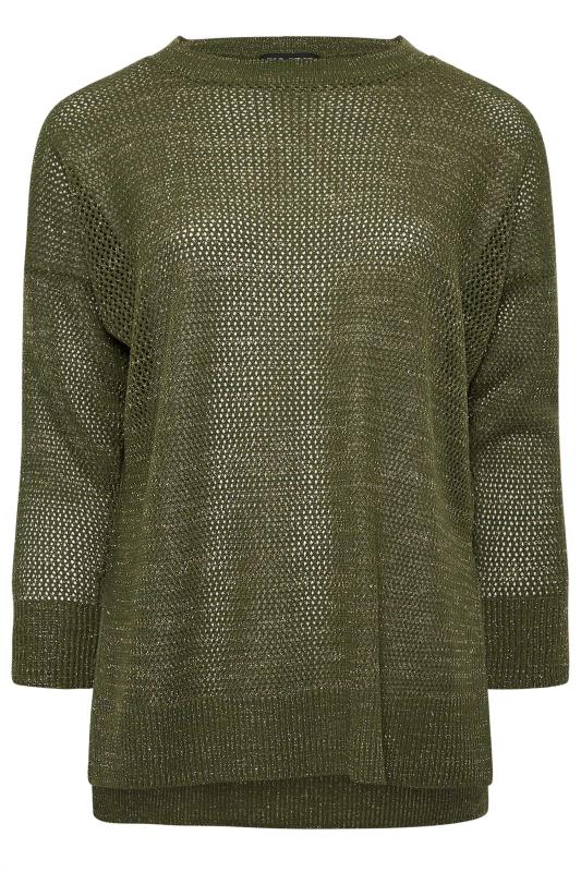 YOURS Curve Green Side Split Metallic Pointelle Jumper | Yours Clothing 5