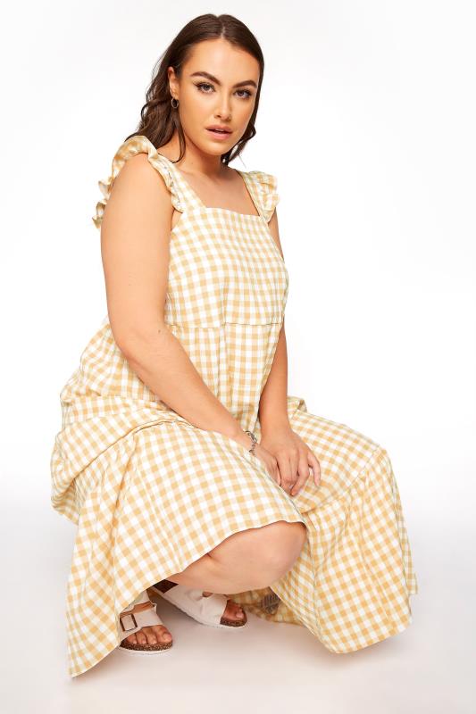 YOURS LONDON Curve Yellow Gingham Frill Dress 4