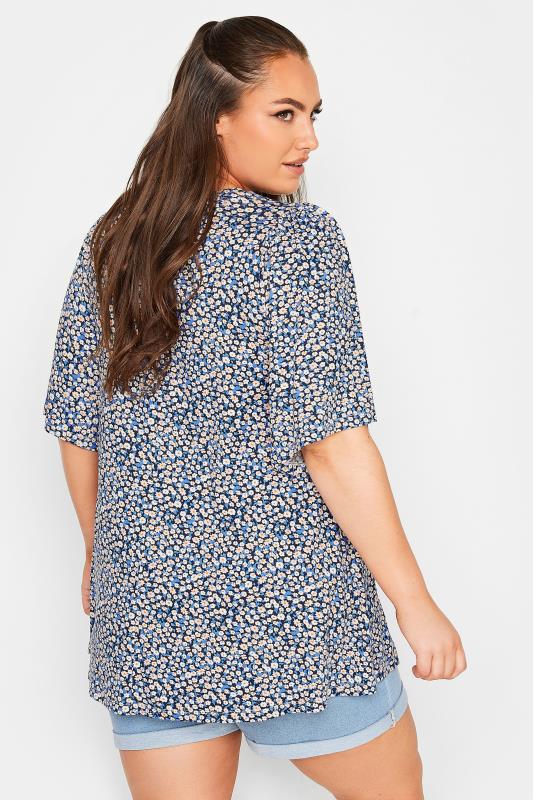 YOURS Curve Plus Size Navy Blue Floral Ditsy Print Top | Yours Clothing