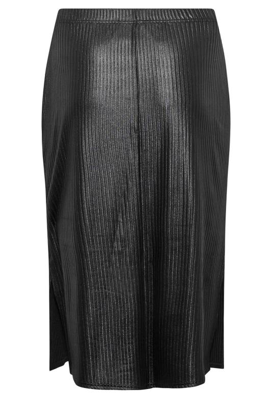 Plus Size Black Wet Look Ribbed Midaxi Skirt | Yours Clothing 5