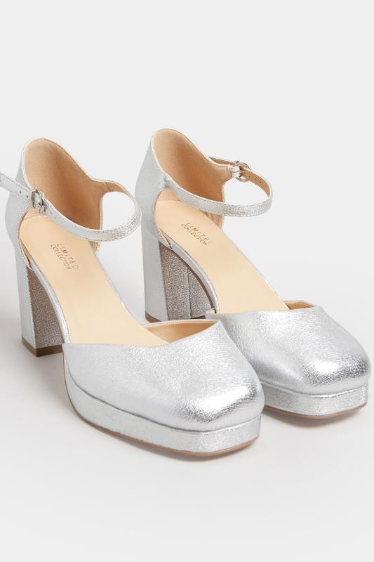 Plus Size  LIMITED COLLECTION Silver Platform Court Shoes In Extra Wide EEE Fit