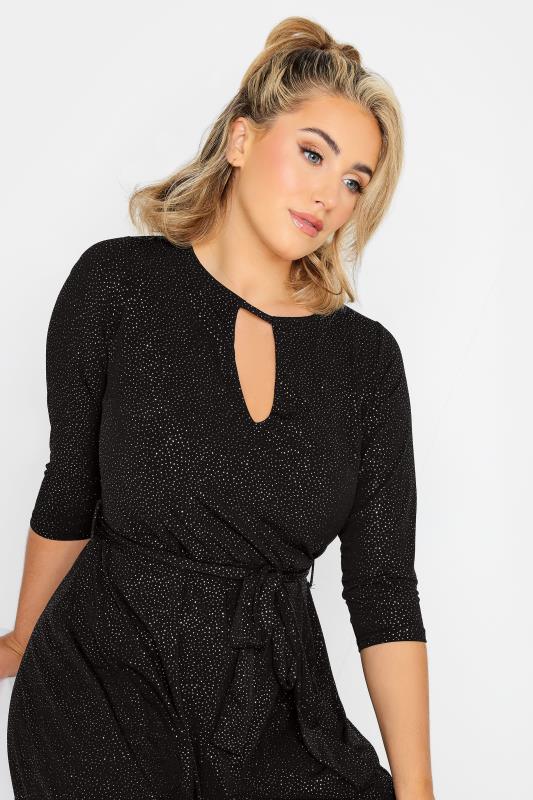 YOURS LONDON Plus Size Black & Pink Glitter Party Knot Front Dress