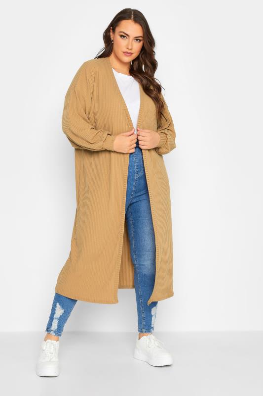 Plus Size LIMITED COLLECTION Beige Brown Ribbed Maxi Cardigan | Yours Clothing 3